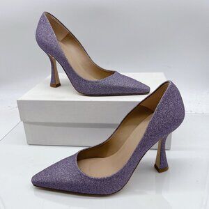 LK Bennett Dazzle Glitter Lilac Fabric Pointed Toe Flared Heel Pumps EU 38 US 8